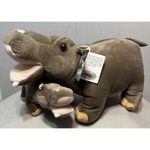 Fiesta A30426 18" Mama w/Baby Hippo Stuffed‎ Animal Realistic Plush NWT